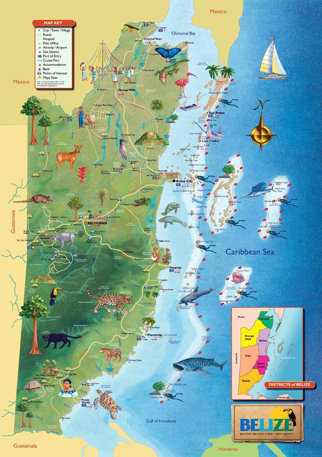 வரைபடம் பெலிஸ் நீர்வீழ்ச்சிகள் 
