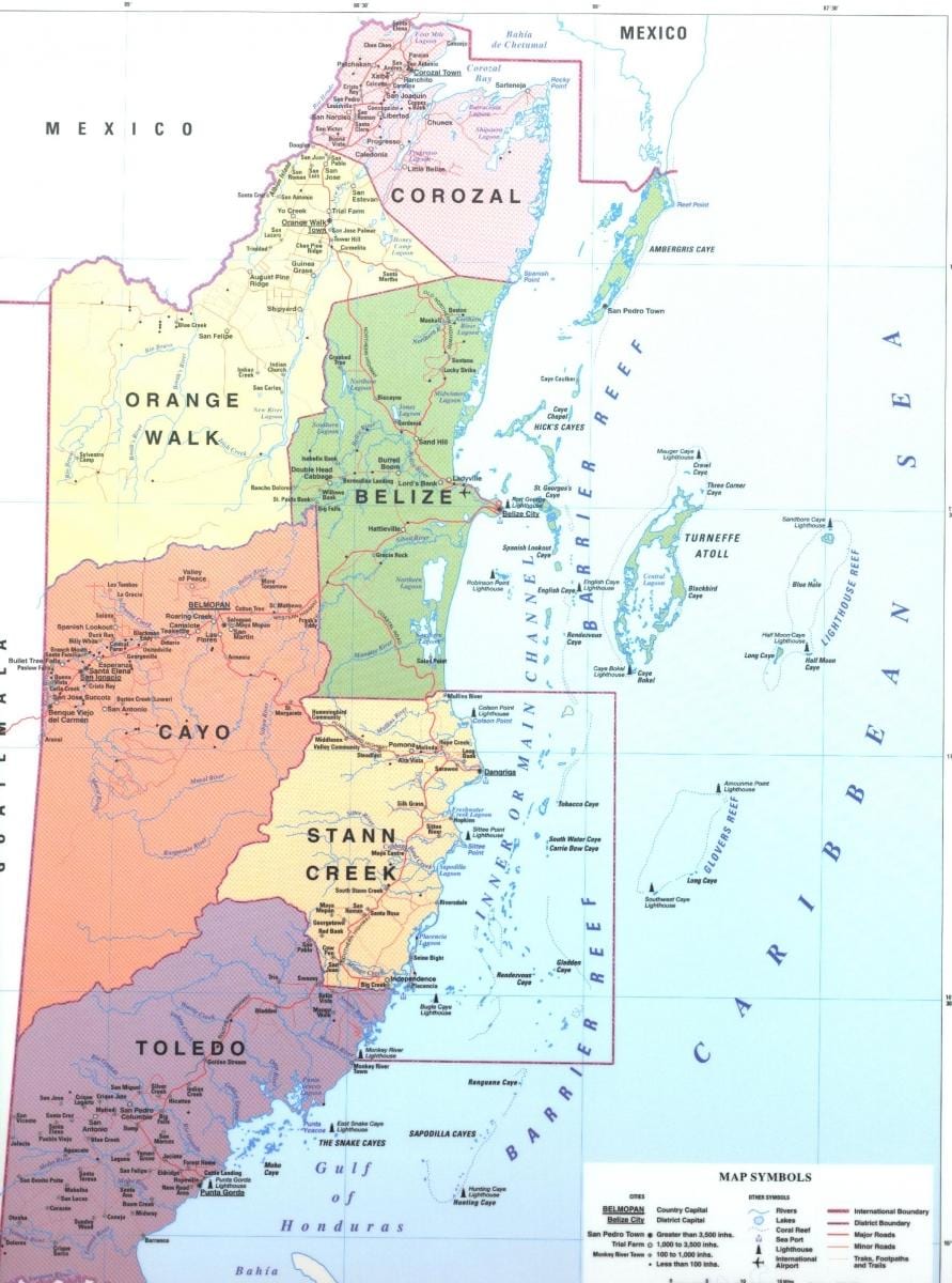 பெலிஸ் பாறைகள் வரைபடம்
