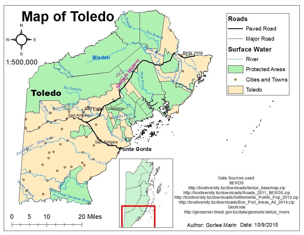வரைபடம் toledo மாவட்ட பெலிஸ்